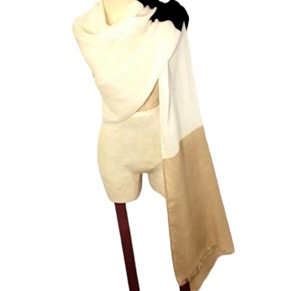 Scarf Shoulder Wrap LARGE 80 x27 Neutral Color Block Pattern EARTH Tones Fancy - Picture 5 of 12